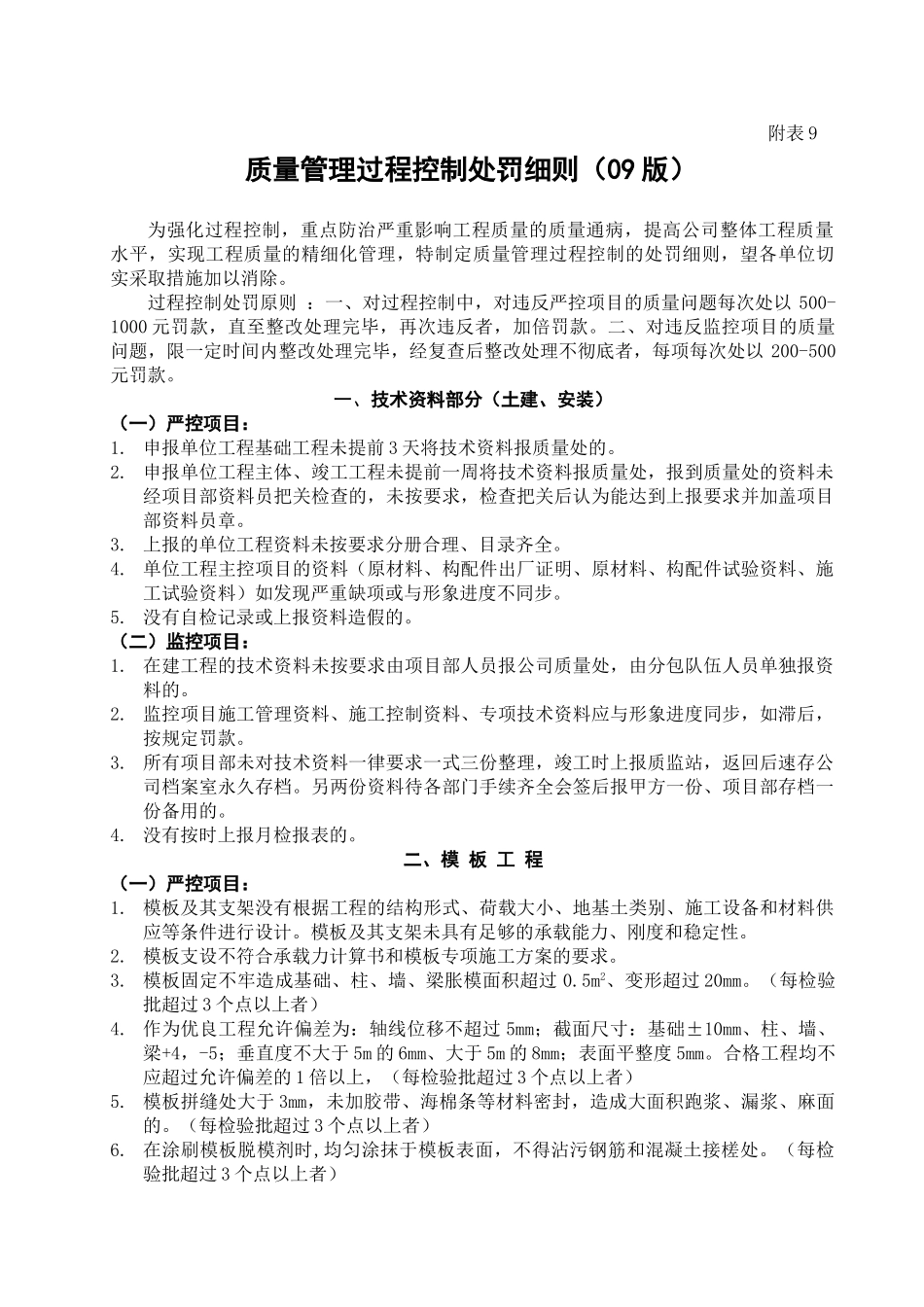 质量管理过程控制处罚细则(09版)_第1页