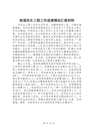 街道民生工程工作进展情况汇报材料
