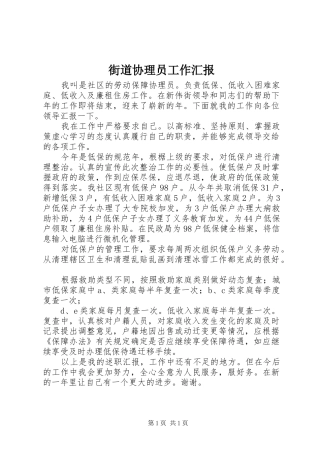 街道协理员工作汇报