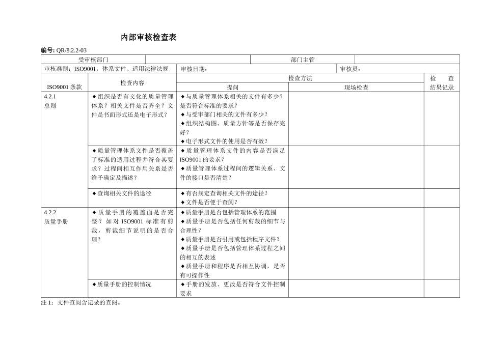 质量内审检查表_2_第1页