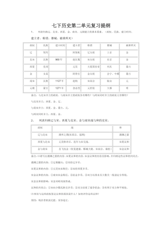 七年级下历史第二单元复习提纲