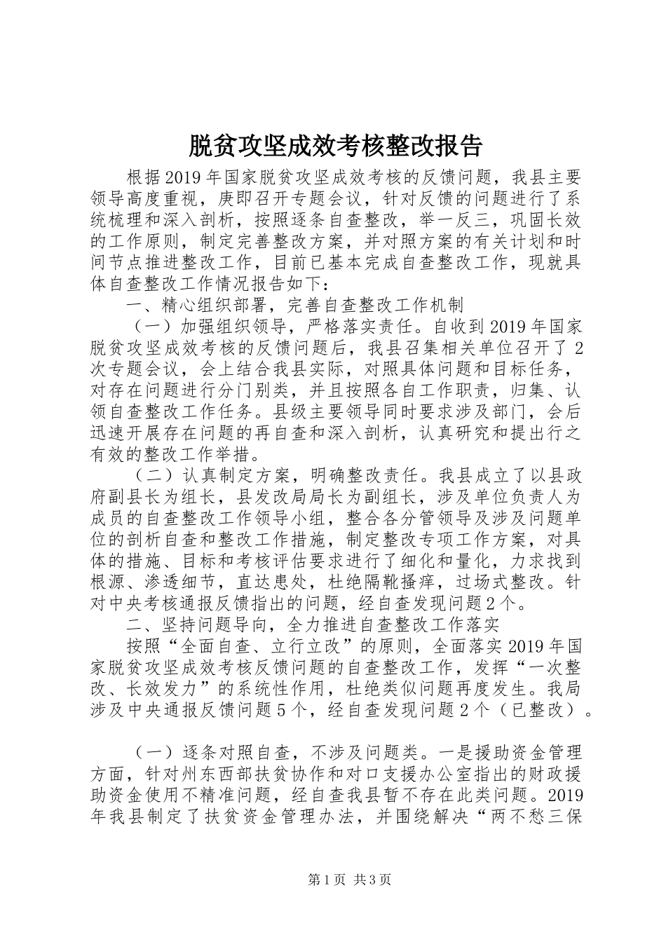 脱贫攻坚成效考核整改报告_第1页