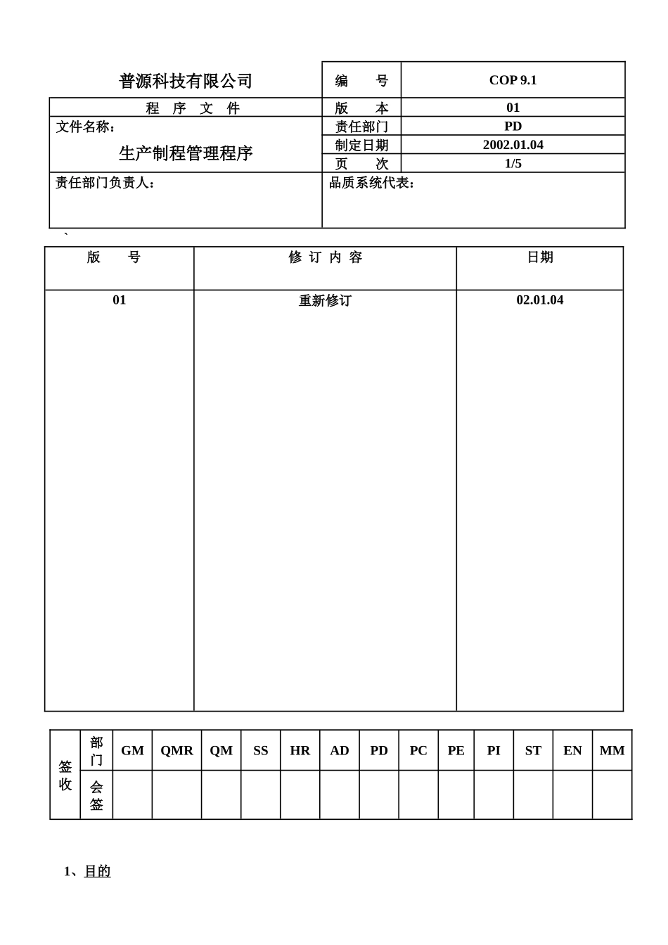 质量体系编写表格rCop9-1_第1页
