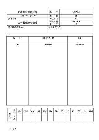 质量体系编写表格rCop9-1
