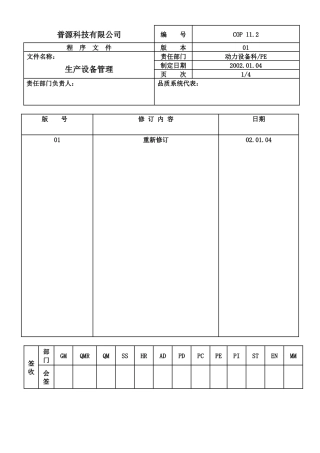质量体系编写表格COP11-2