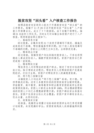 脱贫攻坚“回头看”入户核查工作报告