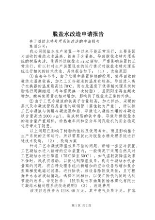 脱盐水改造申请报告