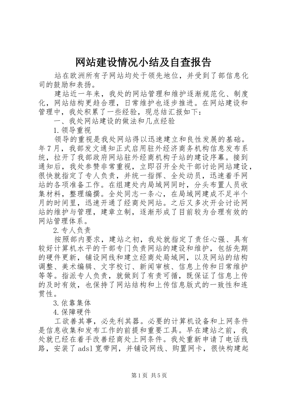 网站建设情况小结及自查报告_第1页