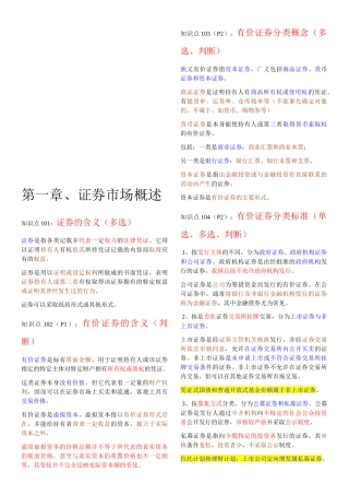 证券基础知识重点知识