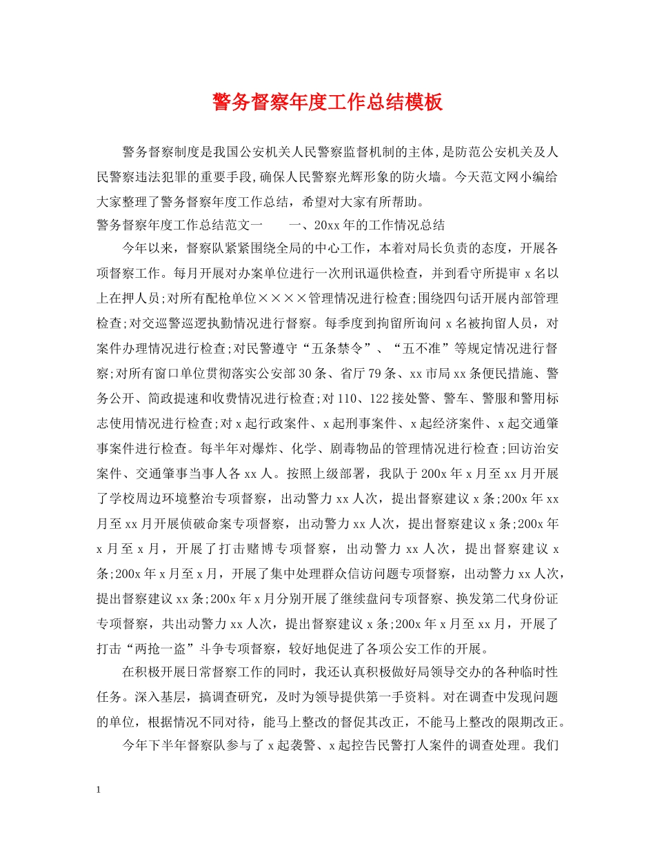 警务督察年度工作总结模板 _第1页