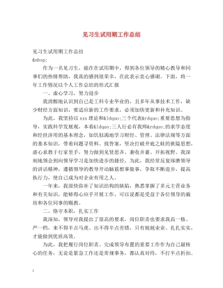 见习生试用期工作总结 