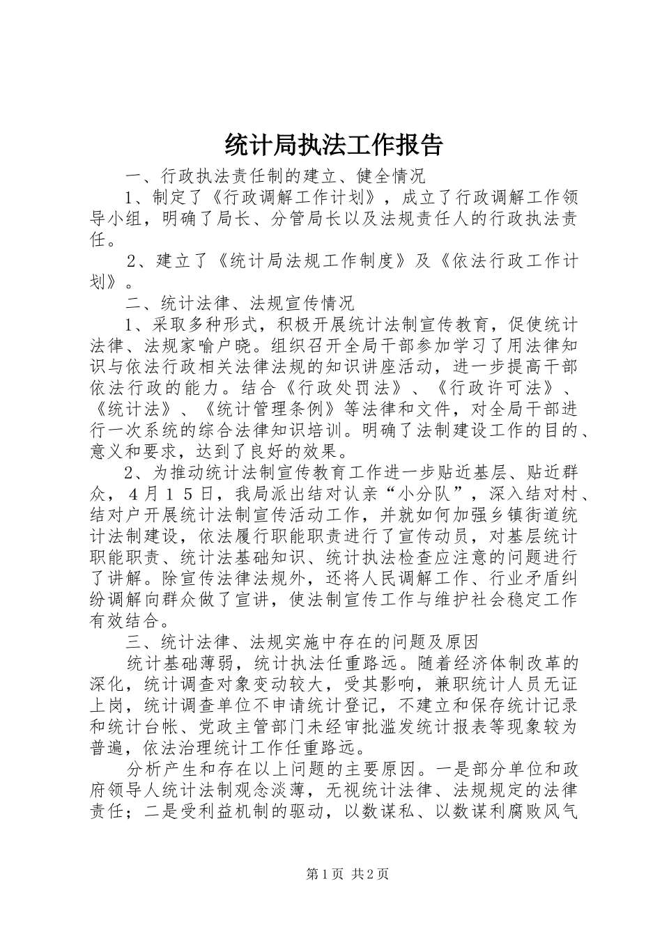 统计局执法工作报告_第1页