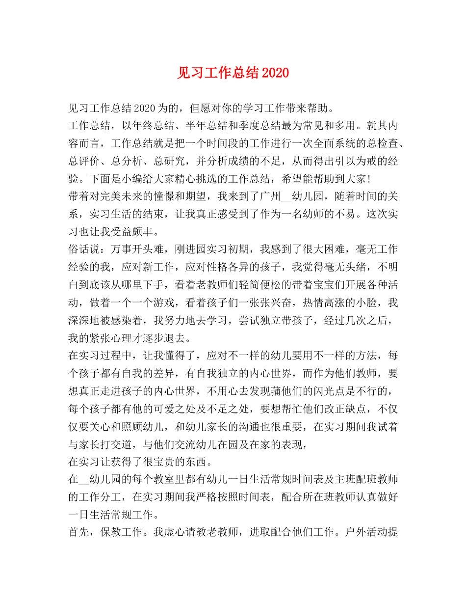 见习工作总结2020 _第1页