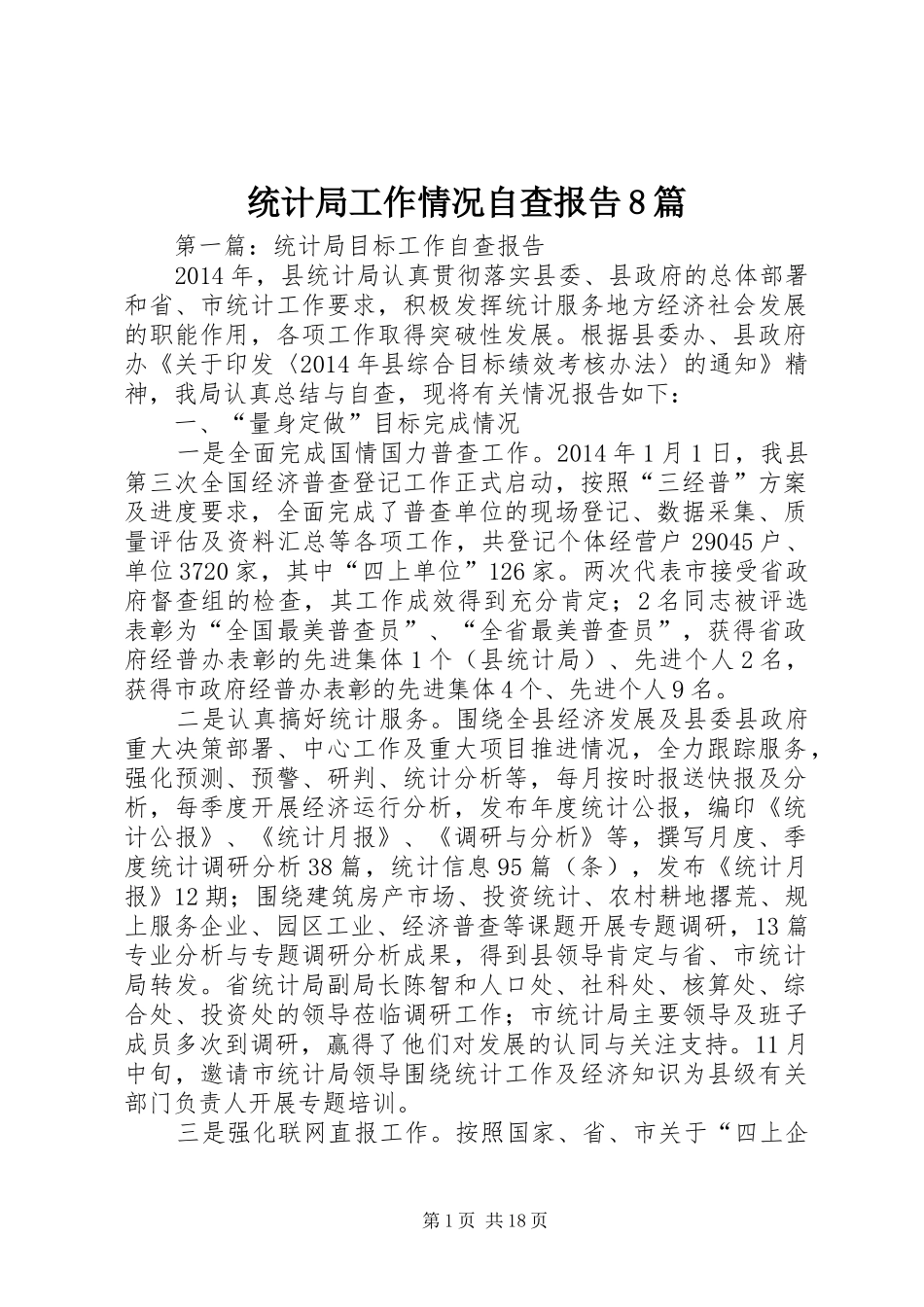 统计局工作情况自查报告8篇_第1页