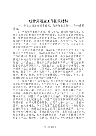 统计局巡查工作汇报材料