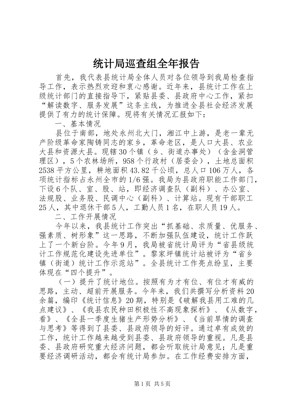 统计局巡查组全年报告_第1页