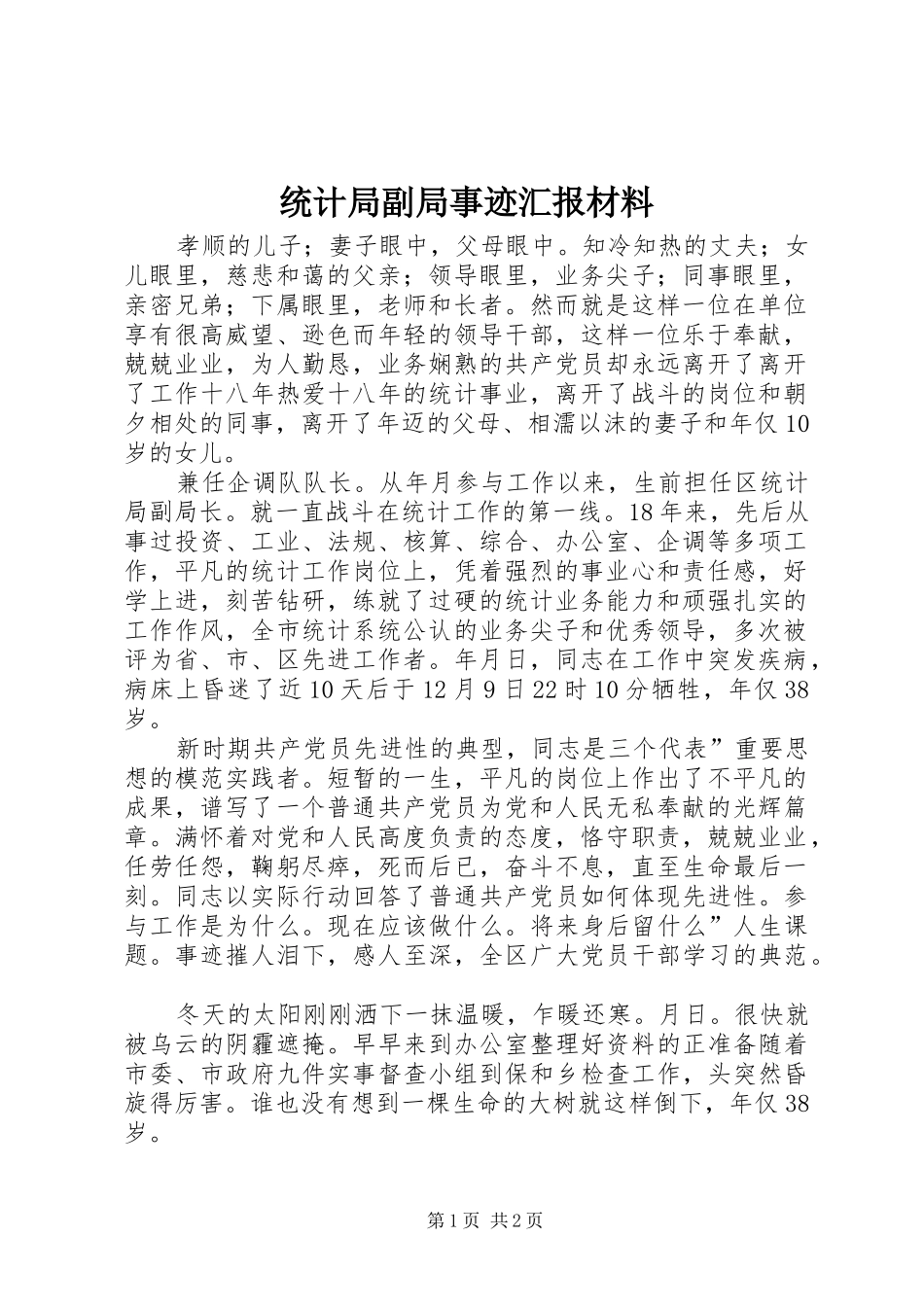 统计局副局事迹汇报材料_第1页