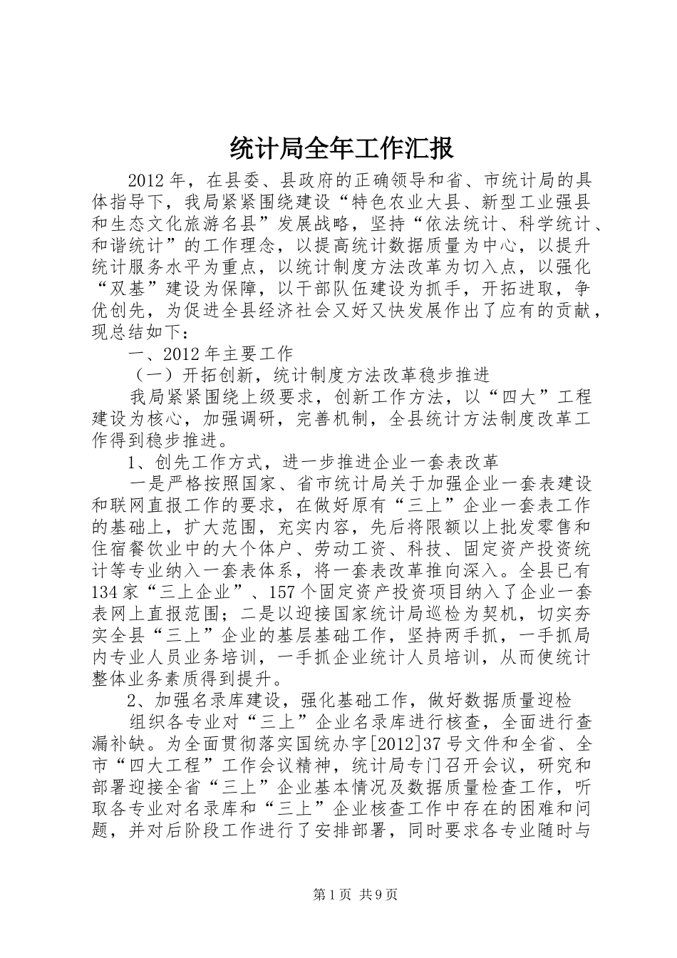 统计局全年工作汇报_第1页