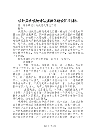 统计局乡镇统计站规范化建设汇报材料