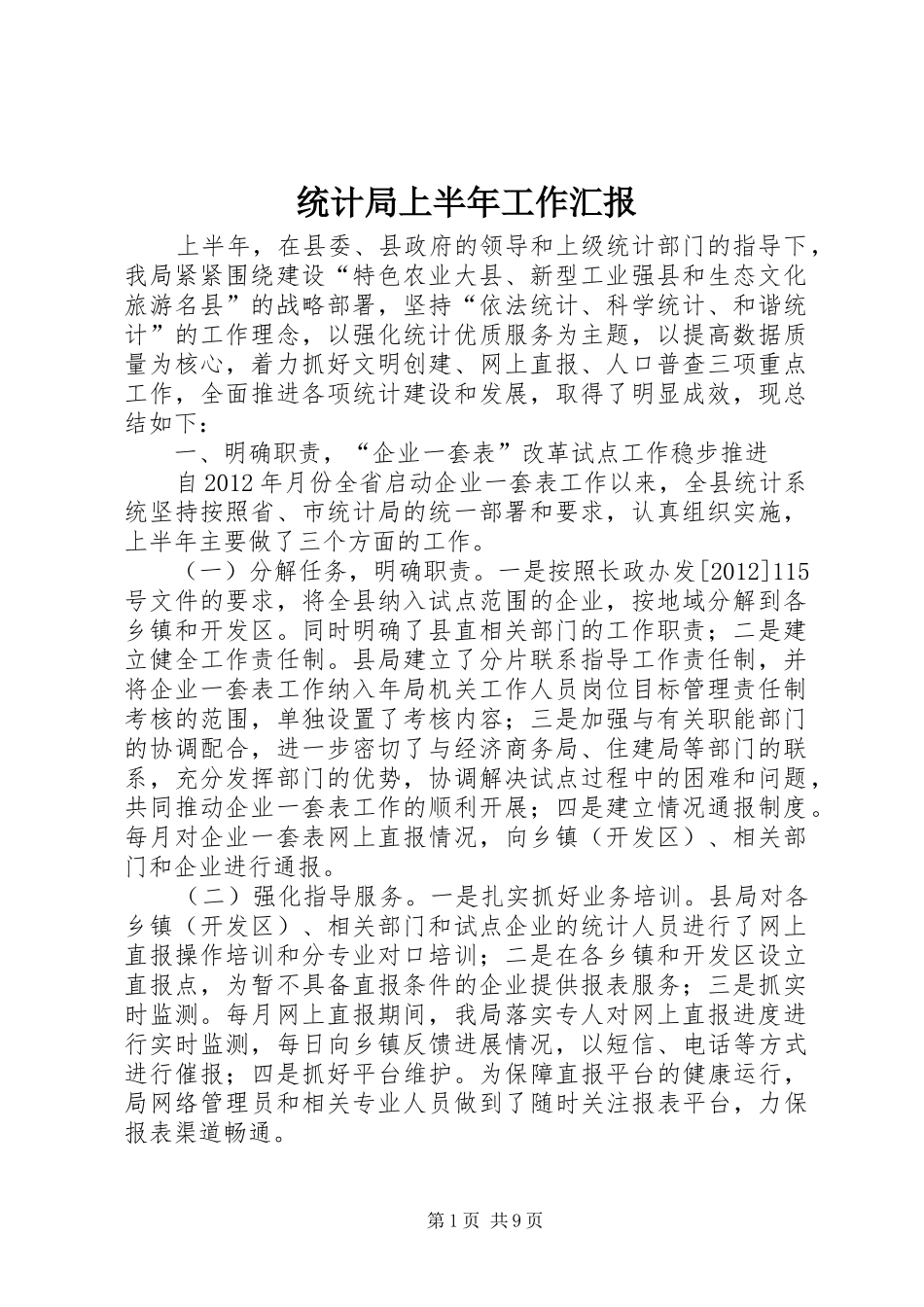 统计局上半年工作汇报_第1页