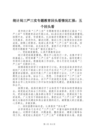 统计局三严三实专题教育回头看情况汇报：五个回头看