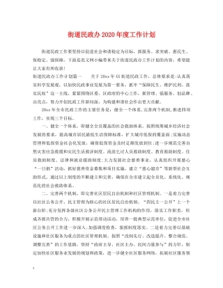 街道民政办2020年度工作计划 