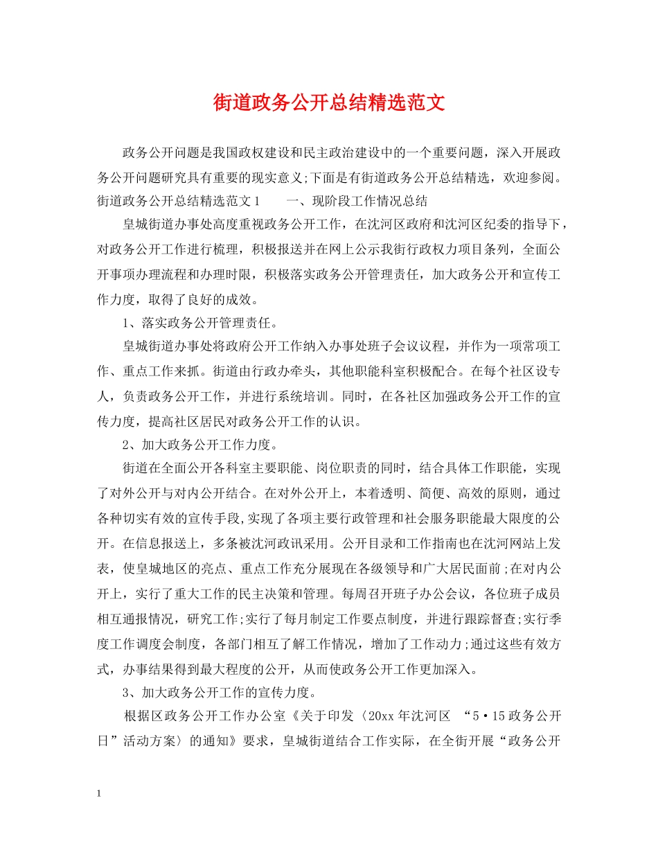 街道政务公开总结精选范文 _第1页