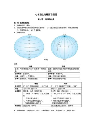 人教版七年级上地理复习提纲