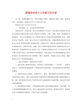 街道安全员个人年度工作计划 
