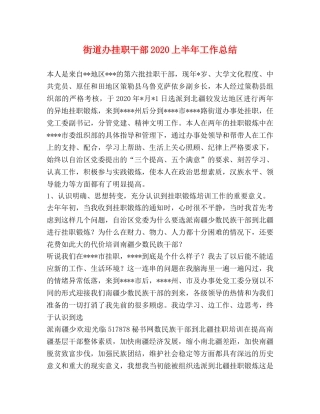 街道办挂职干部2020上半年工作总结 