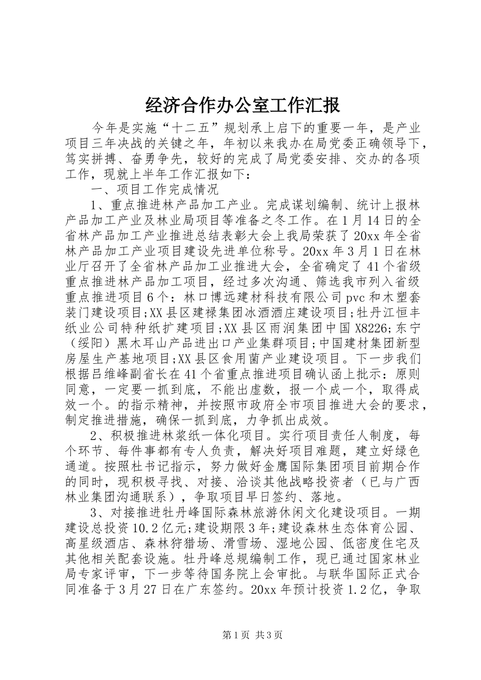 经济合作办公室工作汇报_第1页