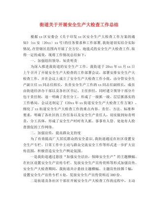街道关于开展安全生产大检查工作总结 