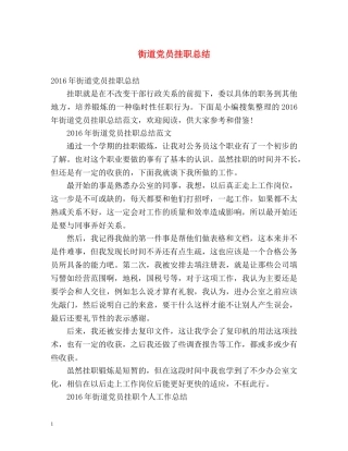 街道党员挂职总结 