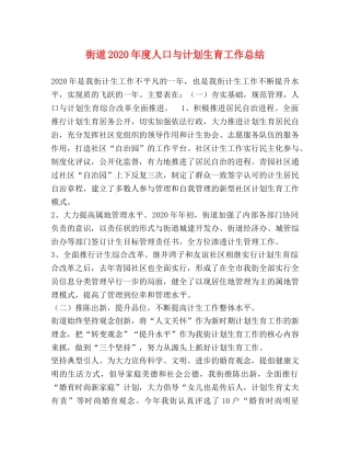 街道2020年度人口与计划生育工作总结 