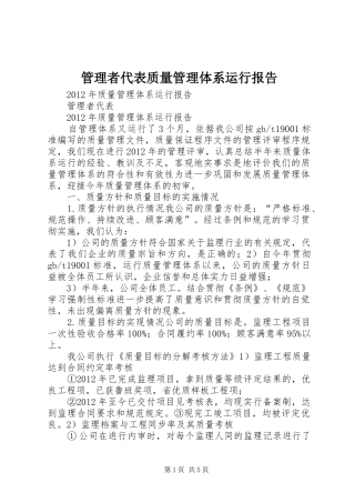 管理者代表质量管理体系运行报告