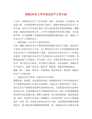 街道09年上半年安全生产工作小结 