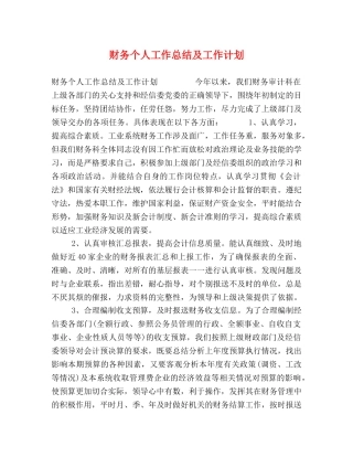 节日讲话-财务个人工作总结及工作计划 