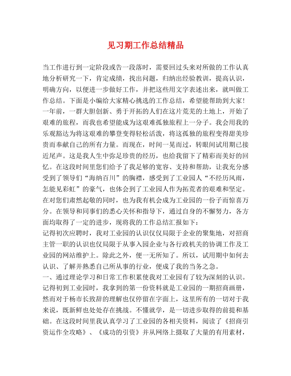 节日讲话-见习期工作总结精品 _第1页