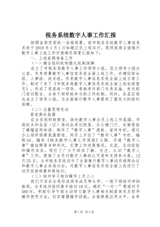 税务系统数字人事工作汇报