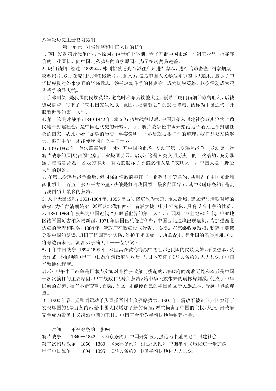 八年级历史上册复习提纲_第1页