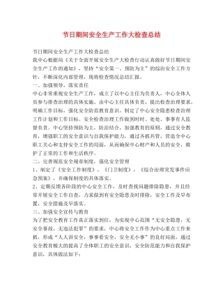 节日期间安全生产工作大检查总结 