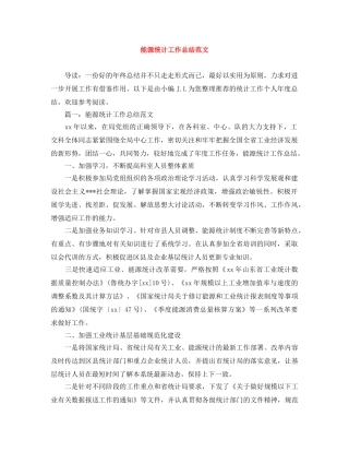 能源统计工作总结范文 