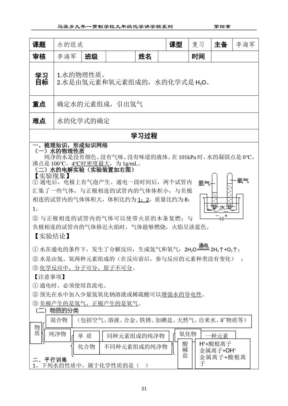 水的组成复习2014_第1页