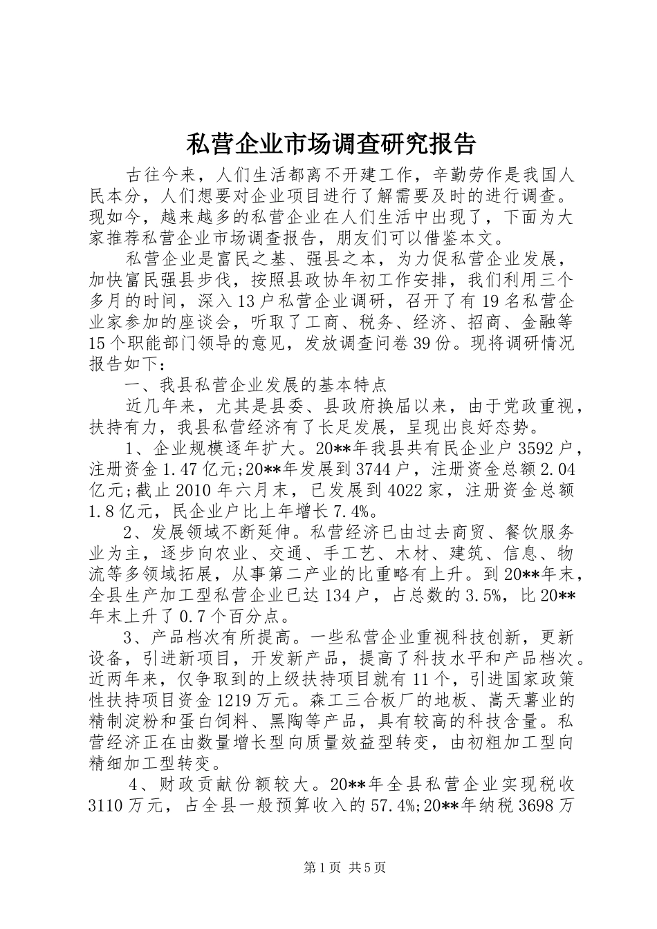 私营企业市场调查研究报告_第1页