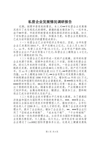 私营企业发展情况调研报告