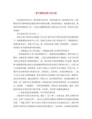 老干部党支部工作计划 