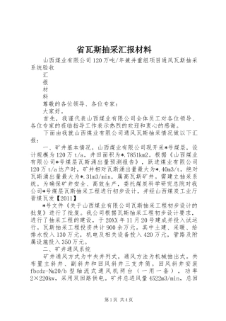 省瓦斯抽采汇报材料