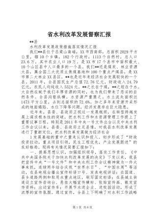 省水利改革发展督察汇报