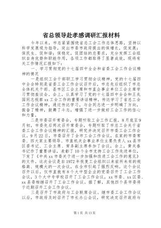 省总领导赴孝感调研汇报材料