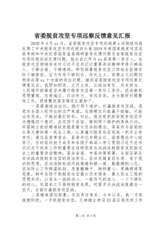 省委脱贫攻坚专项巡察反馈意见汇报
